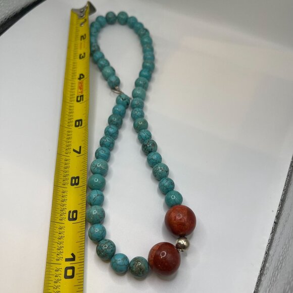 Turquoise & Coral Beaded Necklace Sterling SilverToggle Clasp - Picture 5 of 5